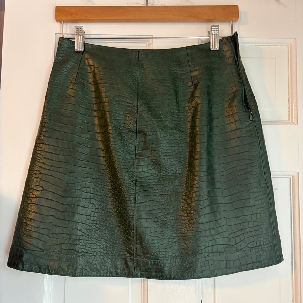 Natori Dark Green Faux Croc A-Line Skirt
